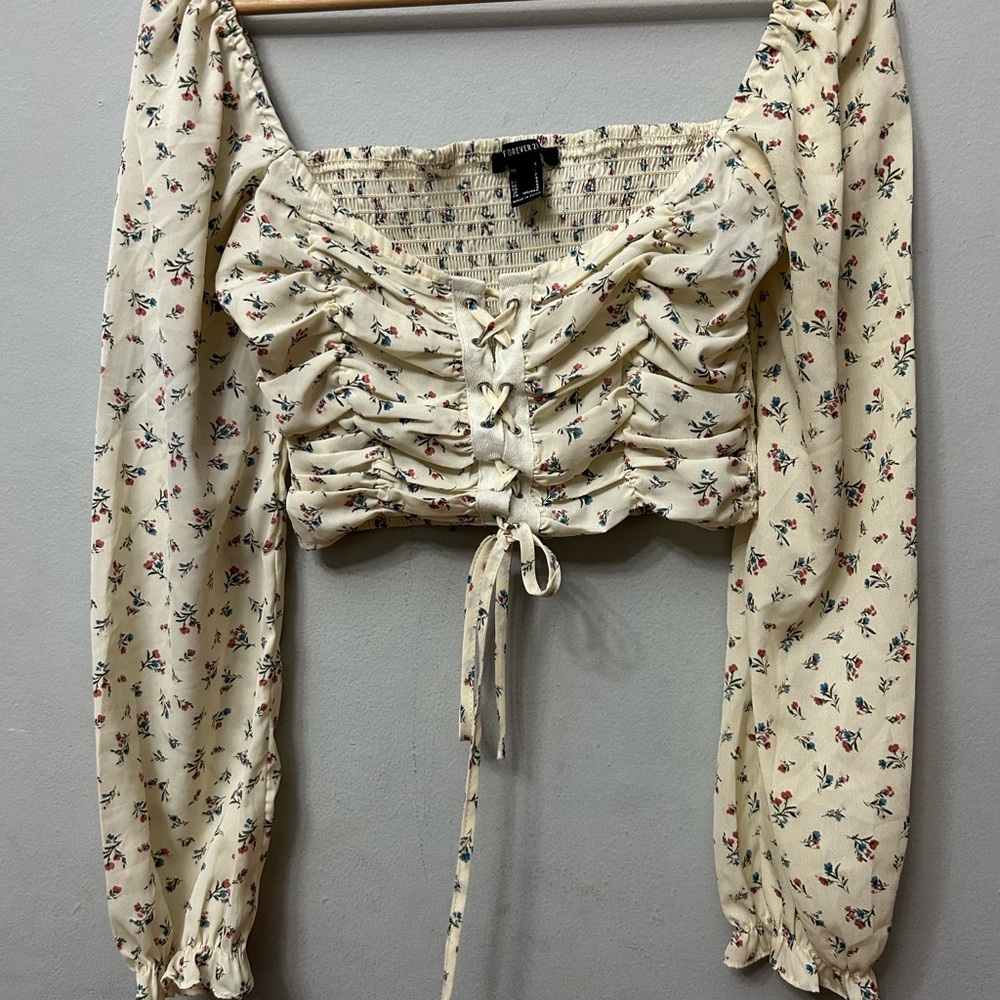 Forever 21 Cream Floral Blouse